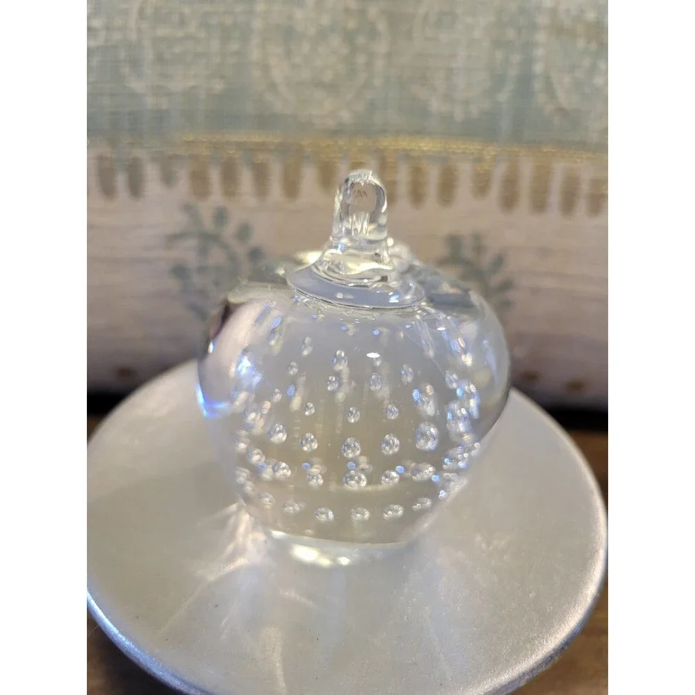 Hand Blown Clear Glass Apple Fruit Controlled Bubble Art Paperweight Decor